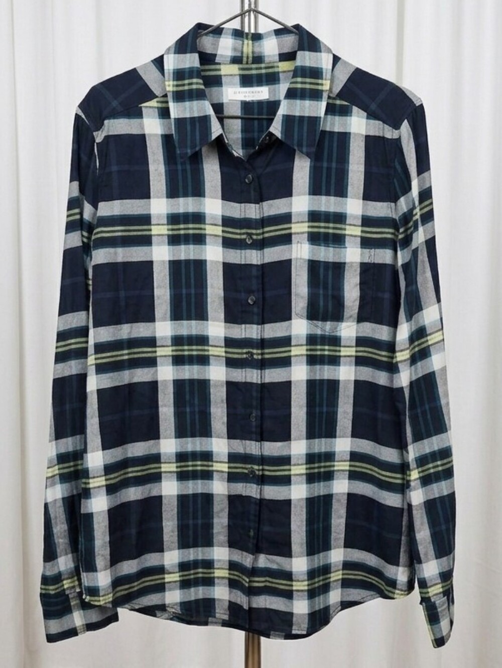 Equipment Brett Plaid Silk Blouse in the pine multi colorway.